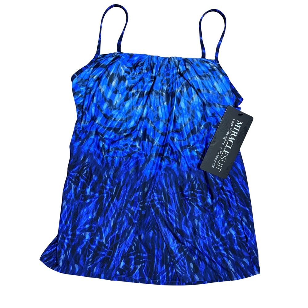 Miraclesuit Jubilee Tankini Top Womens 12 Blue Black Abstract Beach Resortwear